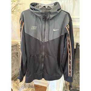 Nike Black & Gray Sportswear REPEAT LOGO Full Zip Hooded Jacket Size XL EUC